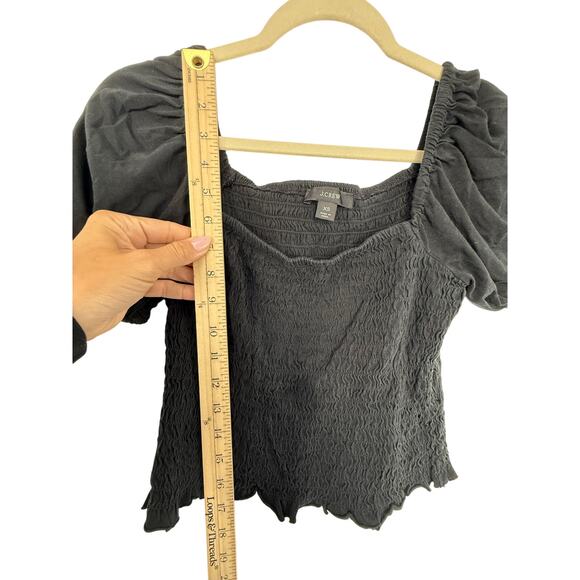 J.Crew Top XS Black Square Neck Cottagecore Spring 2022 Smocked Puff Sleeve - Picture 5 of 8